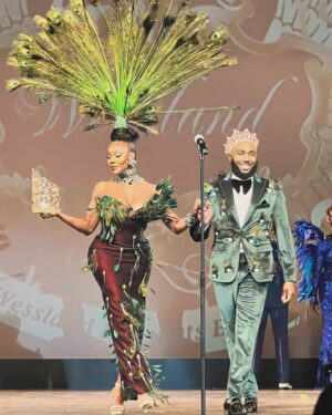 Jazelle Barbie Royale Instagram - Last night's national walk, headpiece and dress embellishments by @jazellbarbieroyale