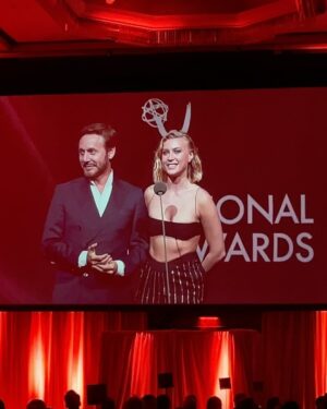 Jeanne Goursaud Instagram - Thank you @iemmys @filmedienrw I had an amazing time! Congratulations to everyone nominated and to all the winners 💥❤️ Thank you to the best crew in picture number 5

Hair @riadazarhair 
Make up @marishten 
Stylist @alexhuber_creative 
Outfit @theunissen.paris 
@agenturabovetheline @martensgarten 
Photographers: Tobias Prasse / Dirk Anschutz / Ralph Sondermann DANKE @tanjaguess @leopold.hoesch