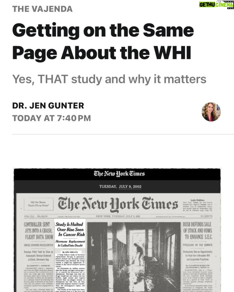Jen Gunter Instagram - As promised I took a deep dive into that recent review about the WHI. Never has a study been so misunderstood and mischaracterized. While it is true we no longer primarily use the hormones in this study, it has taught us a lot. And it is a big study that looms large, so knowing more about it is useful. One key thing to know is the findings were never meant to stop people from taking hormones for symptoms. It was a disease prevention study and it was stopped early because the hormones did not prevent disease, and in fact were incurring a small risk. A medication for disease prevention can’t have a net negative. The review reinforces that the WHI does not support the MHT regimens used in that study for disease prevention. It is not meant to stop people from taking hormones if those hormones are helping to treat symptoms. This review helps to explain the risks of the regimens studied, so people can put them in context and better understand the WHI. The WHI findings regarding breast cancer have not been “walked back,” and we still believe that combination MHT has a risk of breast cancer. But many medications have risks, and so people need to weigh the benefits against those risks. We know more things about MHT now, for example that blood clot risks seem lower with transdermal therapy. So for many people, risks are even less than found with the WHI. And of course in the WHI many risks were lower in those ages 50-59. Since there is so much information and misinformation about the WHI it is really hard to go into detail here, so I encourage you to read the piece on The Vajenda (link in bio). I spent a long time on the piece, going back and reading the initial studies and some of the key updates to bring some clarity. Hope it helps explain some things.