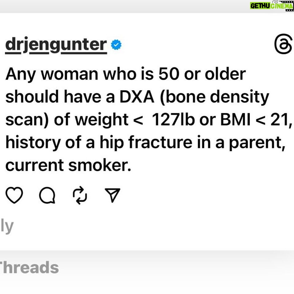 Jen Gunter Instagram - Thought I would share this bone density screening info that I posted on threads. It seems there are people recommending baseline DXA (bone density) scans for all women in their 30s and 40s, but screening under age 65 is risk based. For people age 50 and older we screen earlier than 65 based on weight, history of parental hip fracture, and if someone smokes. There are other risk factors to include as well, and a variety of medical conditions and medications that would promote earlier screening. For example, anyone with primary ovarian insufficiency should get a bone scan when they are diagnosed as should people with relative energy deficiency of sports (REDs). When to screen under age 50 depends primarily on risk factors. Other tools to help determine risk and if you ahold be screened earlier are FRAX and OST and if you Google them, you should find the calculators. For people with no risk factors, screening earlier isn’t recommended.