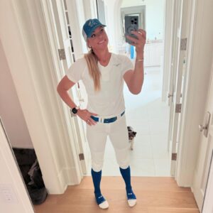 Jennie Finch Instagram - Today, I laughed out loud to myself… still being asked/hired to be in a uni, as a mom of a teen & almost teens- even after all these years. So incredibly humbled & grateful. 😭🙏🏽 
I’m wearing Aces socks, Paisley’s belt, & my @mizunofastpitchusa pants still fit.  @erinyateskane