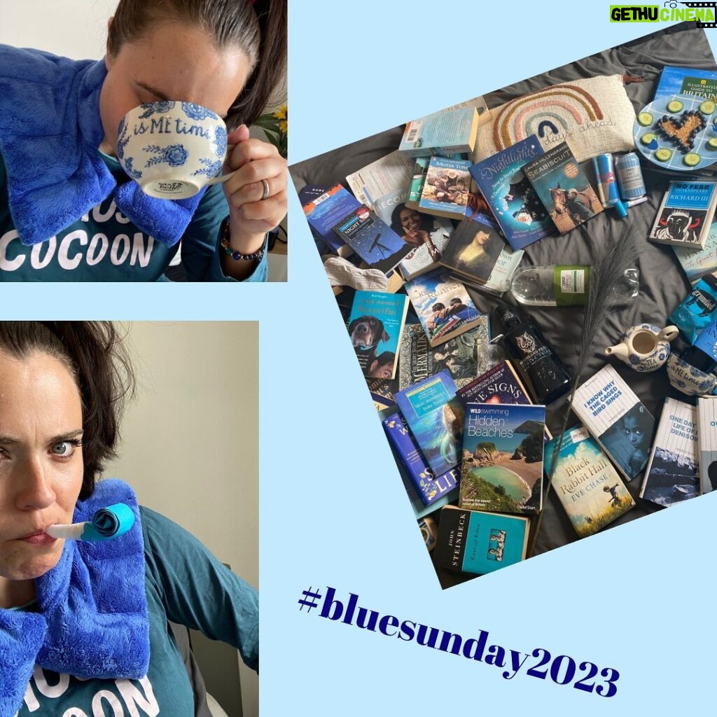Jennie Jacques Instagram - Throwing a blue 📖 teaparty 🎉 to join in with the fabulous @teapartyform.e #bluesunday2023 *I did not drink the whiskey 🥃 but it had #vikings on it so thought I’d feature 😂 @historyvikings Queen Judy prob had a nightcap in the palace?! * Despite some difficult years 😰 I am lucky 🍀 (& beyond grateful) to be seeing improvement/consistency with my health! Still a shadow of my former self but in my 5th year I’m able to do more with better consistency than I once was. * Even at its mildest this illness can be extraordinarily limiting… & for some people it’s severe & constant #millionsmissing * What can WE do to help? ^ Well? Today… you can click the link in my bio & make a donation via @teapartyform.e website to one of the charities! The idea of #bluesunday is to donate what you’d pay for a tea/coffee & some cake at a cafe ☕️ but actually have it at home, wear something blue & tag 🏷️ to share! * I am wearing my @themirandashop @realmirandahart PJ’s #imustcocoon & drinking from my @sassandbelle tea cup 😊 & my blue microwaveable neck & shoulder wrap #snugasabug