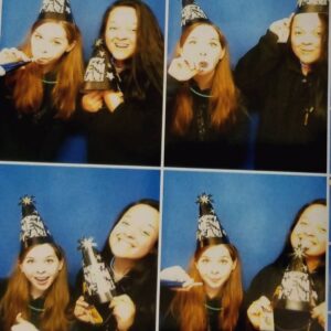 Jenny Nicholson Instagram - New Year's with the noise horn (noise horn is what we call Alicia)