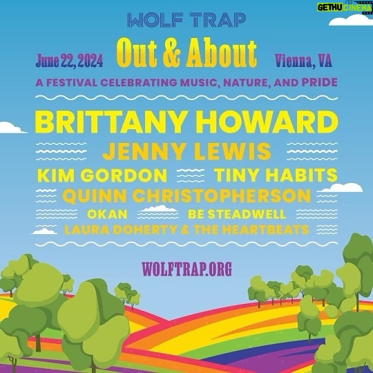 Jenny Lewis Instagram - very excited to perform @wolf_trap this summer for the Out & About Festival on June 22 with greats @blackfootwhitefoot @kimletgordon and more!!! Tickets are on sale Friday, Feb 16 at 10 AM 🌈