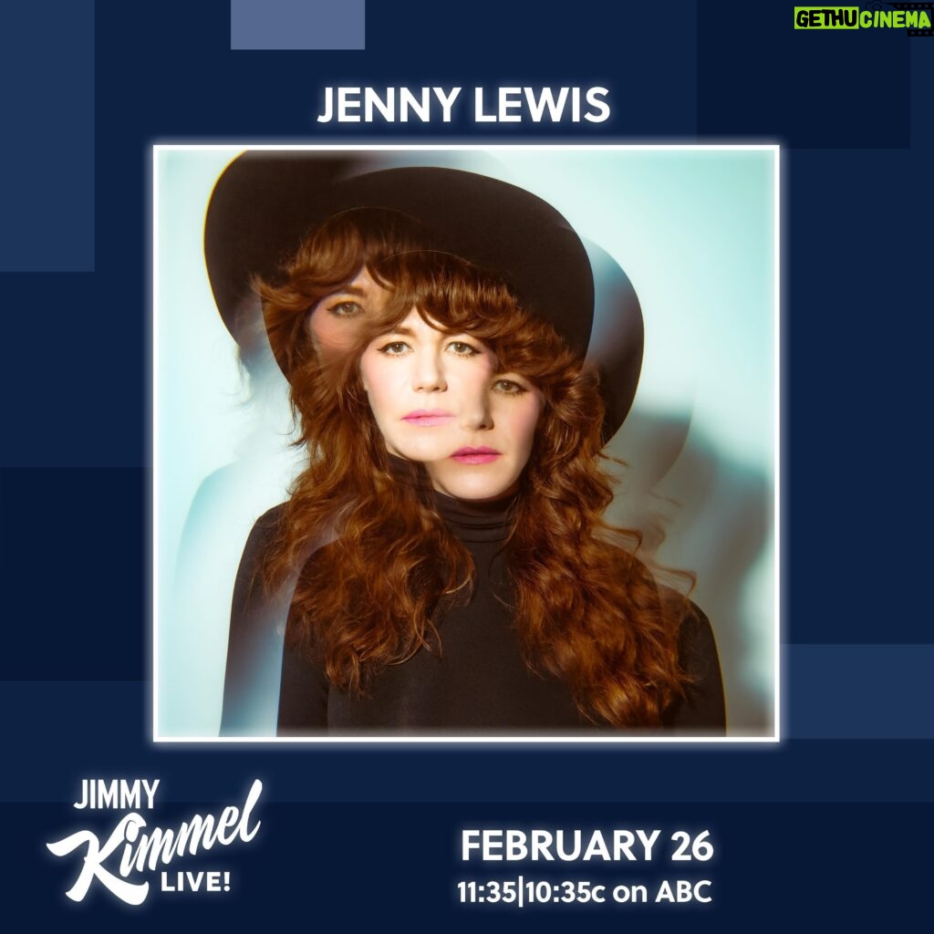 Jenny Lewis Instagram - stoked to play @jimmykimmellive on monday 2/26 with my 🔥 band @megbrittcole @nicolelawrence___ @ryanmadora @iamjessnolan before we hit the road for sandy eggo & beyond ! thanks to jimmy for having me on the show again! BLESS! ps have you seen my xmas bit from @jimmykimmellive with @megadeth from a few years back?
