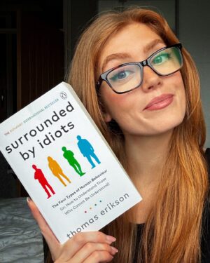 Jessica Gagen Instagram - Happy last day of January! Here’s what I’ve been reading this month 👇🏼 #bookclub 

Surrounded by Idiots by Thomas Erikson is a guide to understanding the four different types of personality traits, and how to communicate effectively with them.

Quite an easy read and rather insightful, it helps you make sense of why people may react differently in a situation compared to you - give it a go! 📚

#STEMbookclub #reading #readmorebooks #notanad #missengland #redhead #engineer #stem #psychology #engineering #glasses #gingerhair #missworld