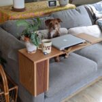 Jessica Rothe Instagram - I tried to think of a clever pun for this photo but quarantine has broken my brain. So here is a cool ass couch desk made by @brooklynbowyer and a really cute dog. I love them both ❤️#workfromhome #woofinhardorhardlywoofin #ilovemydog