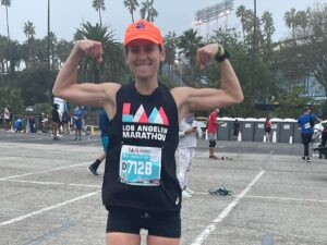 Jessica Stroup Instagram - Wow. What an emotional day. I knew I’d probably cry out of sheer exhaustion but I was flooded with so much joy, so much pride, so much gratitude and SO MUCH RELIEF that I’m still blurry eyed today. After training 18 weeks with a goal of finishing the @lamarathon in under 4 hours, seeing that clock say 3:41:44 was nearly unbelievable. Huge thanks to my friends and family who came out to support me, whether in person or in their energy. I love you. You believed in me when I doubted it all and for that I am forever grateful. — PHOTOS (1) On the phone with my dad sharing the good news. (2) Pumped to be rounding the corner on Mile 15. (3) Ridiculously nervous but feeling strong early before the start. (4) Being consoled after finishing. Ouch. (5) Bursting into tears right after crossing finish line. (6) 🥳  Also, shout out to @becsgentry for being an incredible inspiration to me. 😭😝💪🏻 #strongwomen