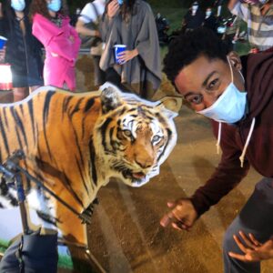 Jessica Sula Instagram - People ask what it was like working with a tiger 🐅 well the truth is…it was terrifying as it is a tiger and it is technically still on the loose in carp right now ! @paniconprime (we really wanted the tiger from The movie Mandy but they were not avail)