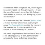 Jessica Sutta Instagram – Thank you to John-Michael Dumais at Children’s Health Defense for this interview. To my fellow injured & bereaved I love you and I won’t back down. And to the ones still asleep this is for you…”When people actually realize the severity of it and how many of us there are, that’s not going to be a good thing for society,” she said. “People are going to go through grief and anger and then feeling really bad that they didn’t do something sooner.”

Full interview in my stories. 💜⚔️🔥🇺🇸