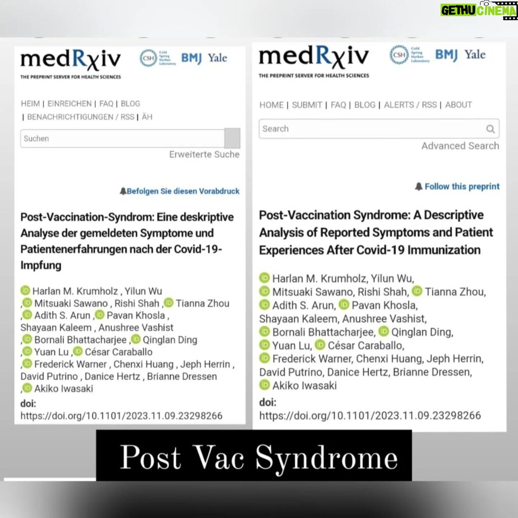 Jessica Sutta Instagram - Results from @yale university and @akiko__iwasaki about Post Vaccination Syndrome. Ergebnisse von der @yale Universität und @akiko__iwasaki über das Post Vac Syndrom. https://www.medrxiv.org/content/10.1101/2023.11.09.23298266v1 #Postvaccination #postvac #postvacsyndrome