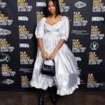 Jessica Williams Instagram – Felt like a tall future space princess in this INSANE (❤️!) @batshevadress for the @filmindependent Q&A for Shrinking! Thank you for having us! 

Dress// @batshevadress 
Bag// @katespadeny 
Shoes// @charleskeithofficial 

Stylist// @sarahslutsky 
Makeup// @cherishbrookehill 
Hair// @larryjarahsims