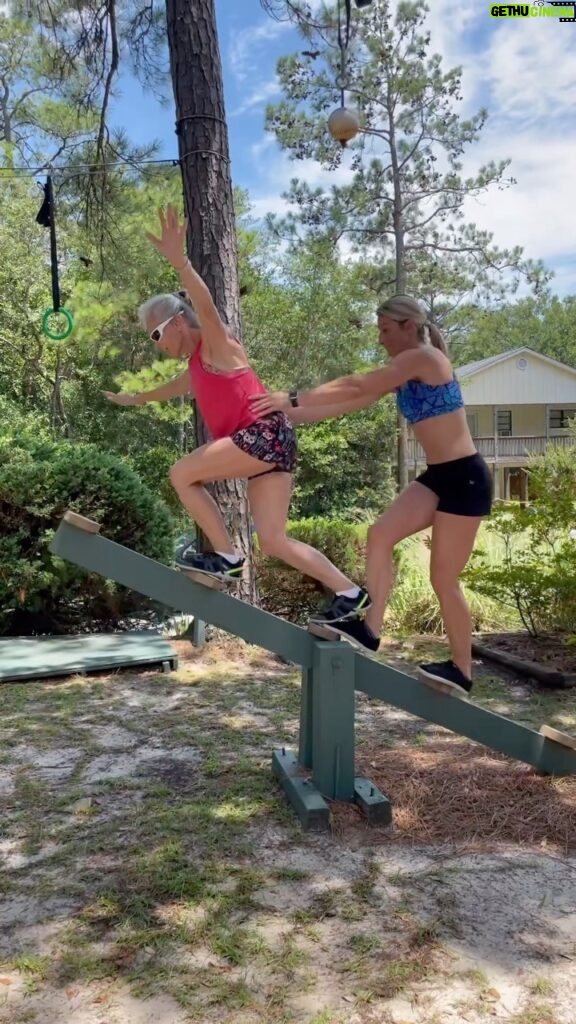 Jessie Graff Instagram - Finding that work/life balance with mom @ginnymaccoll . Thanks @charlesmammay for letting us play on your course! #balancetraining #stabilitytraining #motherdaughter #seesaw