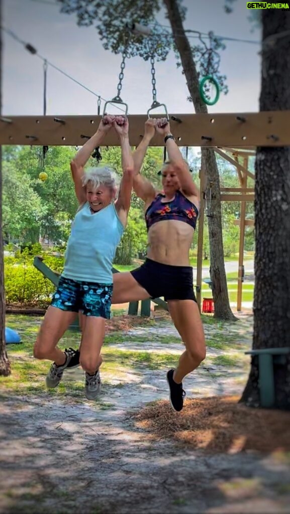 Jessie Graff Instagram - My mom has the most amazing workout group! @charlesmammay (who built all these obstacles and can be seen filming in the background) is 80 years old and still doing obstacles! Thank you @prettiest_star99 and @krystinehughes for filming this long shot while navigating between obstacles! #strengthisageless #ageisjustanumber #motherdaughter #ninjawarrior #ninjafam