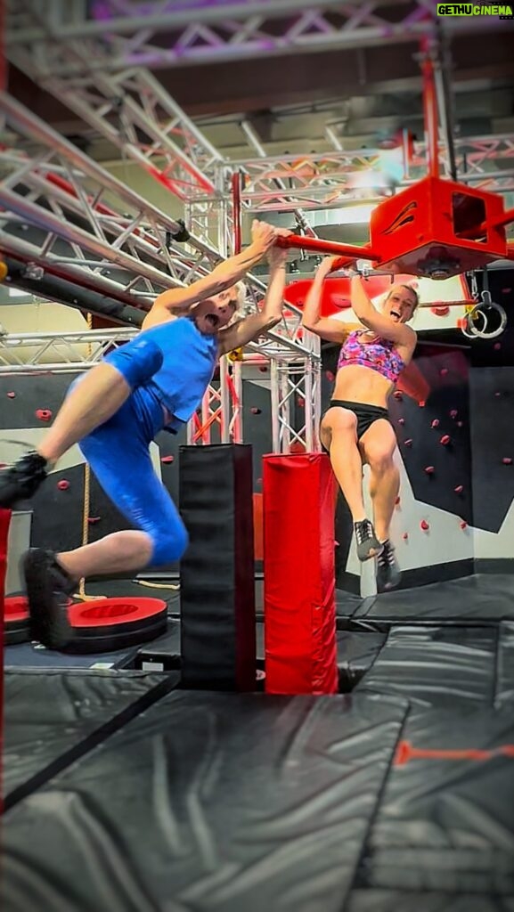 Jessie Graff Instagram - Sneak ATTACK! I’m pretty impressed that my 72 year old mom was just hanging out up there for almost 2 minutes, trying to decide where to go! So many choices at @beastninjamb #motherdaughter #strongmom #ninjawarrior #obstaclecourse