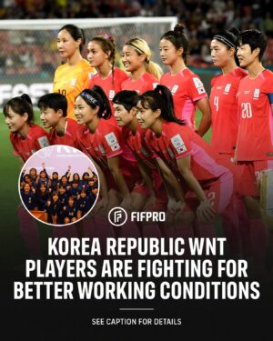 Ji So-yun Instagram - ❌ No dedicated training facility. ❌ Poor travel arrangements. ❌ A lack of basic equipment.
 
🇰🇷 The Korea Republic women’s national team, supported by @KPFA_Official, have invited the Korea Football Association to discuss much-needed improvements.
 
In April, the KPFA organised a meeting with national team players to discuss ideas to advance women’s football.
 
The players unanimously voiced their concerns about their current treatment, which in their opinion is of a lower standard than the handling of the men’s national team or the men’s Olympic (U-23) team.
 
🔗 To learn more about the concerns raised by the team, tap @FIFPRO’s link in bio.