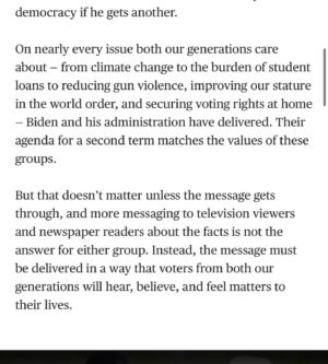 Jill Wine-Banks Instagram - One of us is 21, the other 80. We both agree President Biden has the record & experience to win. Together, we wrote about how President Biden can reach both our generations — starting this Thursday with his State of the Union address & beyond. Take a read & share.

•
•
•
#biden #msnbc #nbc #oped #writing #words #essay #president #presidentbiden #congress #speech #opinion #news #democrat #voting #2024 #election #democracy