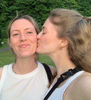 Jo Ellen Pellman Instagram - 2 years of loving bryde 💘

my lil world turned upside down exactly 730 days ago on our first date to cowgirl, and I haven’t stopped smiling (or biting your hat or kissing your cheek) since 😇

love you to the moon and back and then some @brydieoconnor