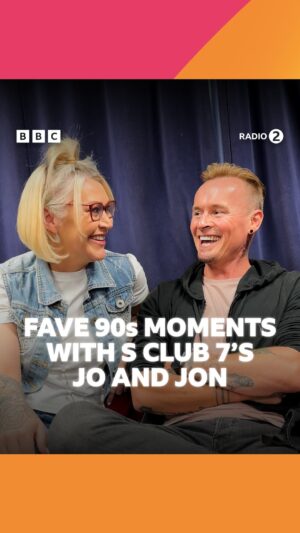 Jo O'Meara Instagram - This Saturday Jo and Jon from S Club are presenting Sounds of the 90s! So we got them to share some of their favourite memories 🧡

Listen Saturday from 10pm on Radio 2 and BBC Sounds 🎧