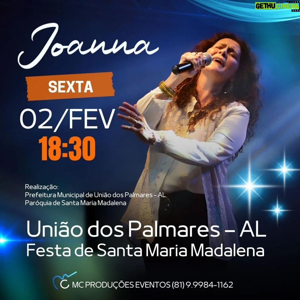 Joanna Instagram - Alô, galera de União dos Palmares. Dia 02/02 estou aí com vocês. Não marque nada para esta data, vamos cantar juntos e celebrar a Festa de Santa Maria Madalena 🌹 #joanna #show #alagoas #mpb #cantora #cantorajoanna #musica #uniaodospalmares