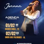 Joanna Instagram – Alô, amigos de Pernambuco e Alagoas. Vamos iniciar o mês de fevereiro juntinhos, cantando e se emocionando com meus grandes clássicos. 

Comente qual música não pode faltar nestes shows.

#joanna #musica #apresentação #pernambuco #alagoas #cantorajoanna #musicabrasil #anos80 #anos90 #flashback