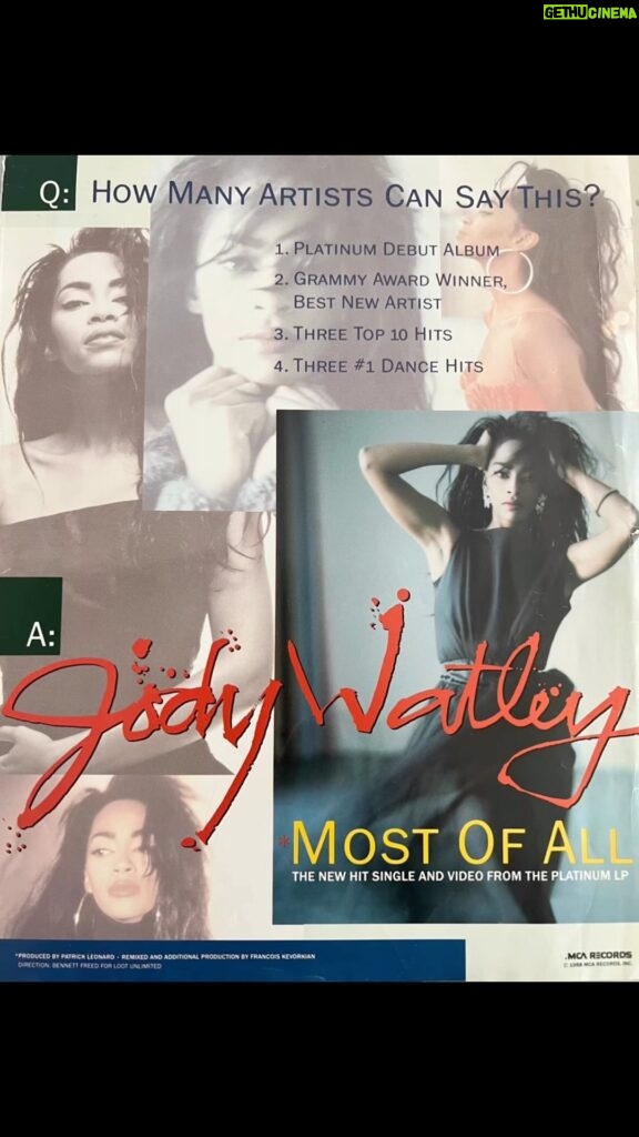 Jody Watley Instagram - Reposting from @jodywatleydaily • Vintage ad for Ms. @jodywatley #tbt 1988 for her single “Most Of All” the 5th and final single from her monumental breakout solo debut album.The album has since gone multi platinum, went gold in Canada and other countries including Japan. #jodywatley #jodywatleydaily #jodywatleydiscography #singersongwriter #grammywinner #styleicon