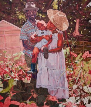 Jordan Casteel Instagram - [Naima’s Gift (Deon, Kym, and Noah), oil on canvas, 94 x 80 inches, 2023]

The day I spent with Deon, Kym @chambersvintage and Noah will forever be ingrained in my heart. The sun was out and they had waited several seasons for this moment — when their garden would be in full bloom. 

This painting would start a body of work reckoning with my own dedication to the notion of seeding — using the garden to process my own journey.

“…Its bloom honors the cyclical nature of life, perennially flourishing and impermanent…”

I look forward to sharing this body of work with you at Frieze Los Angeles 2024 | Booth A10 @caseykaplangallery Feb 29 - March 3 ❣️