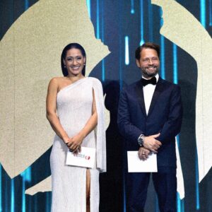 Joséphine Jobert Instagram - @festivaltvmonte_carlo 
🇬🇧
As a member of the jury at the prestigious Monte Carlo festival, it was such an honor to be presenting the award for best series beside the charming and charismatic @jason_priestley 
It was an amazing and unforgettable night and ceremony. 
—————————————
🇫🇷
En tant que membre du jury du prestigieux festival de Monte-Carlo, ce fut un vrai honneur de remettre le prix de la meilleure série aux côtés du charmant et charismatique @jason_priestley 
Quelle cérémonie et quelle nuit incroyable. 
———————-
Stylist : @auroredonguy 
Dress : @giorgioarmani x @swarovski 
Hair : @marine.mb447 
Make up : @m_mak.eup