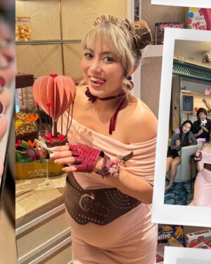 JuJu Chan Instagram - Counting down to meet our little dragon girl 🥰  Thanks for all the love from all our dearest friends and family in joining this #SteamPunk themed baby shower afternoon tea party.

Special thanks to the amazing @islandshangrila team for helping us creating such a memorable party, from the amazing newly renovated airship family suite, to the delicious cakes, canapés, ice cream trolly, popcorn machine and pink chocolate hot air balloons 💕 Super creative and absolutely yummy 😋

#babyshower #islandshangrila #pink #itsagirl #momtobe #pregnancydiary #pregnancylife #pregnantbelly #孕婦 #孕媽咪 #孕照 #孕婦裝