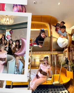 JuJu Chan Instagram - Counting down to meet our little dragon girl 🥰  Thanks for all the love from all our dearest friends and family in joining this #SteamPunk themed baby shower afternoon tea party.

Special thanks to the amazing @islandshangrila team for helping us creating such a memorable party, from the amazing newly renovated airship family suite, to the delicious cakes, canapés, ice cream trolly, popcorn machine and pink chocolate hot air balloons 💕 Super creative and absolutely yummy 😋

#babyshower #islandshangrila #pink #itsagirl #momtobe #pregnancydiary #pregnancylife #pregnantbelly #孕婦 #孕媽咪 #孕照 #孕婦裝