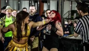 Julia Hamer-Bevis Instagram - …and I would do it again!

Such an honor to share the ring w/ @sarayaknight1910 🖤

#wrestling #womens #saraya #strong