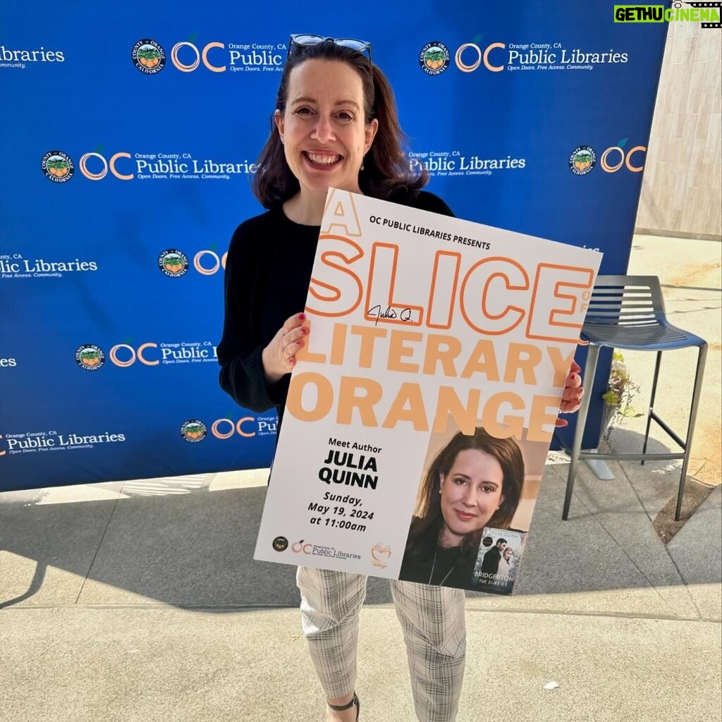 Julia Quinn Instagram - I spoke at the Orange County (CA) Public Library last week, talking about Bridgerton, my career, and sadly, the proliferation of book bans and book challenges in the United States. There is no doubt: the majority of Americans do NOT support book banning, but the ones who do are loud. We need to be louder. This means showing up at school board meetings, at library board meetings, and most of all, at the ballot box. I am currently the National Ambassador for @_everylibrary_ and I couldn’t be prouder of the work they do to protect our right to read freely. For 2024, I am donating all of my library speaking fees to EveryLibrary. Please consider joining me in this fight by signing my petition (link in bio.)