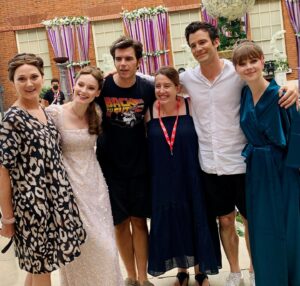 Julia Quinn Instagram - I only had one day on set for Season 3– it was a night shoot. (This was late afternoon, while everyone was still getting ready.) It was the ball where the Queen heard Francesca playing piano!