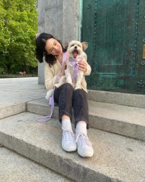 Julia Rehwald Instagram - 10 months later & im excited to finally introduce my little Biko !!! thank you @heartsandbonesrescue for rescuing him and bringing us together & thank you to @wildone for making sure he always stays so handsome and stylish 💅
