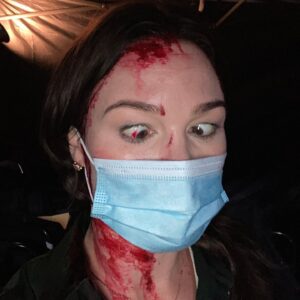Julia Stiles Instagram - Day 30 of 30! Twenty something Nasal Swabs, 30  Oxygen checks, and I’ve learned so much... Like how shaving cream removes fake blood.  #esthermovie #orphanfirstkill 👧🏻