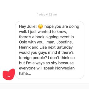 Julie Andem Instagram - Alle fire bøker er ute! Vi signerer på Tanum Karl-Johan lørdag 8.des kl 13. Everyone is more than welcome! Come and get a hug ❤️