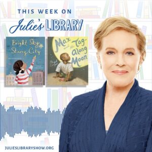 Julie Andrews Instagram - What do you see when you look up at night? Join us on this week’s episode of @JuliesLibraryShow, where Emma (@ewhamilton) and I share two #kidlit tales about the marvel and mystery of the night sky. Listen to the show while it’s beginning to get dark and tell us what you see at the link in my profile.

This week’s show features “Bright Sky, Starry City” by Uma Krishnaswami, illustrated by @aimeesicuro, and “Max and the Tag-Along Moon” written and illustrated by @floyd.cooper.4.