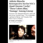 Juliette Binoche Instagram - I can only share this retrospective with the 10 directors and many actors and technicians I have been working with. Thank you to the Quad Cinema for making it happen. In New-York city !!! I can’t believe it !!! 🎉🔥💖🌈 I love acting since the start and can’t stop loving it. In acting, present becomes eternal, not because of cinema but because of the power of creation. I worked a lot but life took care of me too. Blessings. ✨
