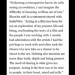 Juliette Binoche Instagram - I can only share this retrospective with the 10 directors and many actors and technicians I have been working with. Thank you to the Quad Cinema for making it happen. In New-York city !!! I can’t believe it !!! 🎉🔥💖🌈 I love acting since the start and can’t stop loving it. In acting, present becomes eternal, not because of cinema but because of the power of creation. I worked a lot but life took care of me too. Blessings. ✨