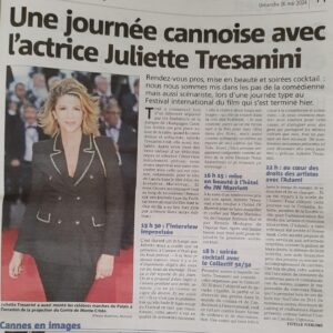 Juliette Tresanini Instagram - Festival Ouf ! 🎥 
2024 sera sûrement l’édition qui m’a permise de faire les plus belles rencontres 

1) merci @nice_matin et @estelle.flg pour cet article fort sympathique 

2) je me suis « mariee » photographiquement avec ma @sylviecastioni_photo 

3) j’ai retrouvé des amis de longues dates Anne-Gabrielle et @julcolonna 

4) j’ai été très bien entouré  @sylviecastioni_photo et @arianderson8685 

5) je me suis faite pomponner par @balmainhair et habillée par @maisonrochel 

6) J’ai fait des soirées en pleine journée ! C’est so Cannes ! 

7) j ai monté les marches plusieurs fois les marches pour garder la forme 

8) je suis devenue floue d’elle @sophia_ivb 

9) j’ai Pitché à toute heure de la journée nos scenarii à des oreilles attentives @xbengarnierx 

10) il a fait beau tout simplement cette année, et ça ça a tout facilité … 

Merci @laurence.coudert et @vipairagency 
Merci @festivaldecannes et @sylvie_illustre_vip_cannes pour l’invitation ! 
Clap de fin , retour à la réalité 💋