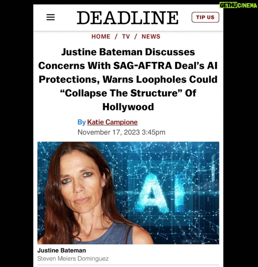 Justine Bateman Instagram - @deadline with a fairly complete picture of my #AI position. Link in bio.