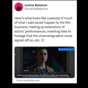 Justine Bateman Instagram - Some #AI “news,” via @toastycakes.