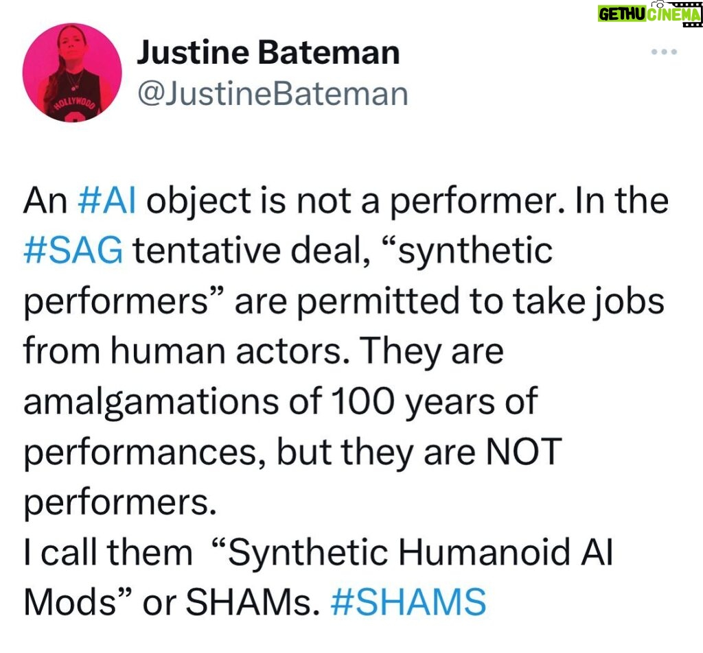 Justine Bateman Instagram - Know your lingo. #SAG #AI