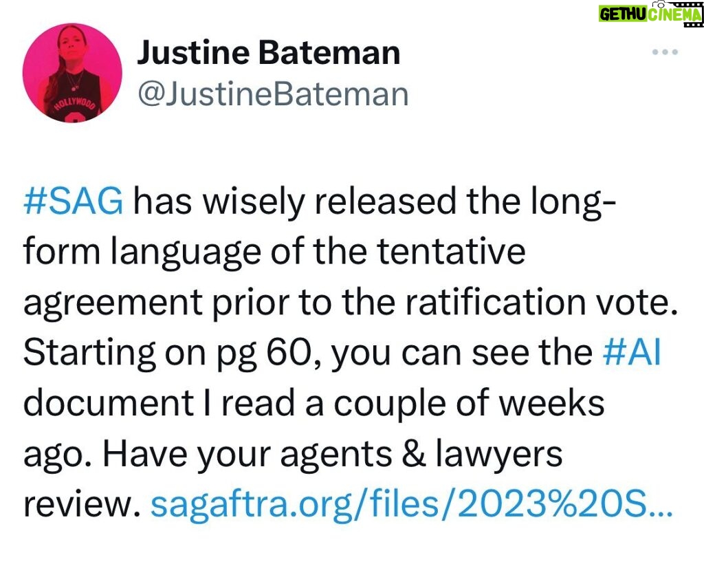 Justine Bateman Instagram - #SAG #AI Link in bio.