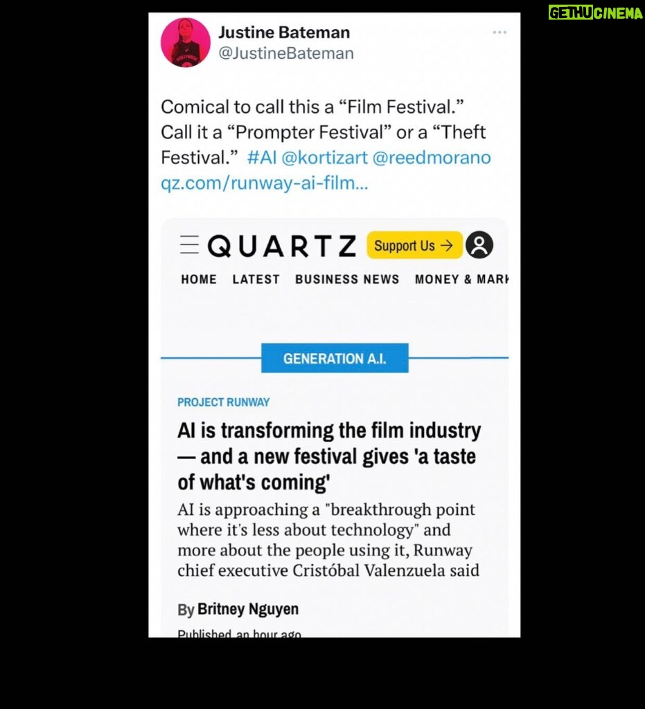 Justine Bateman Instagram - Runway’s 2024 AI “Film” Festival at Metrograph (Via @toastycakes) Cc: @reedmorano