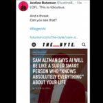 Justine Bateman Instagram – You are being threatened. 
Fuck these #AI guys. 

They want your job, your identity, your agency, your free will, your money. 
Treat them like the scummy, soul-sucking thieves that they are. 

They are a joke.