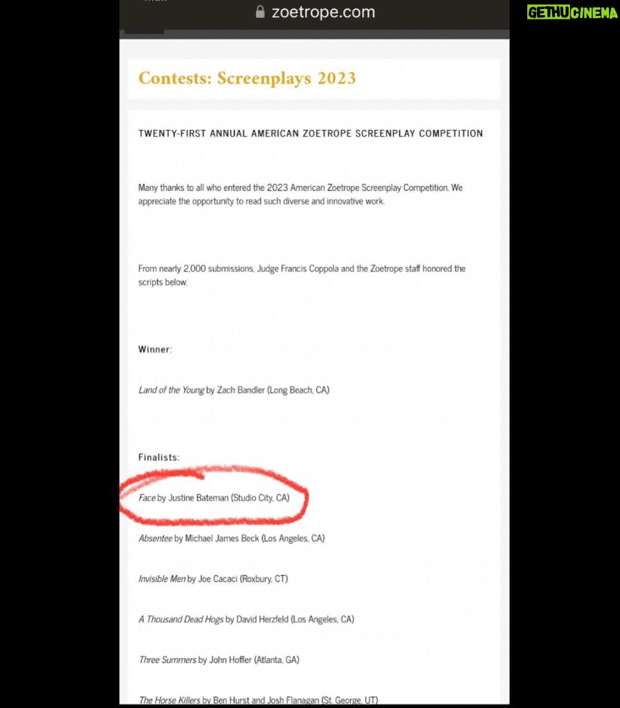 Justine Bateman Instagram - Awards are only worth the talent and discernment of those bestowing them. And so, I am very honored to have had my @face_thebook script adaptation awarded as a finalist in @francisfordcoppola’s 2023 @zoetrope_mag screenplay competition.