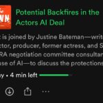 Justine Bateman Instagram – Great talking to @MattBelloni again about how #AI will affect #SAG actors. 
“Contracts are not for when people are being reasonable. They’re for when one or both parties lose their minds.”
Link in bio.
