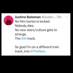 Justine Bateman Instagram – There’s the #AI track. 

And then there’s the other train track that goes into #TheNew.

Which one are you on? 

@_credo23_ #Credo23