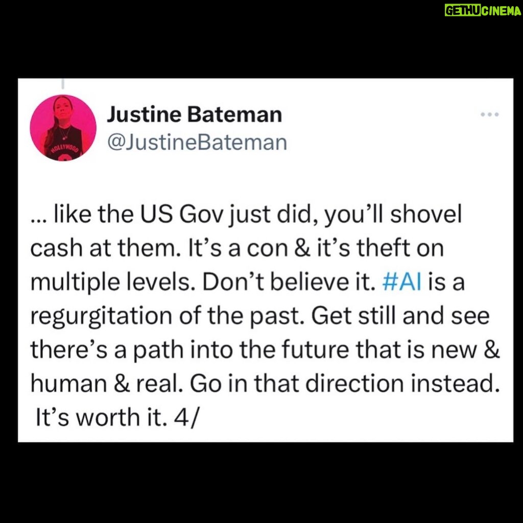Justine Bateman Instagram - Think for yourself. The Tech Bros are lying to you.